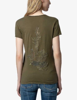Zadig & Voltaire Guitar Story Floral-embroidered Cotton T-shirt -Whistles Clothing Shop R04110663 PICKLE ALT03