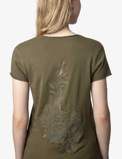 Zadig & Voltaire Guitar Story Floral-embroidered Cotton T-shirt -Whistles Clothing Shop R04110663 PICKLE ALT04