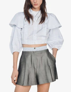 Sandro Jaures Pleated Wool-blend Shorts -Whistles Clothing Shop R04111168 NOIRGRIS ALT02