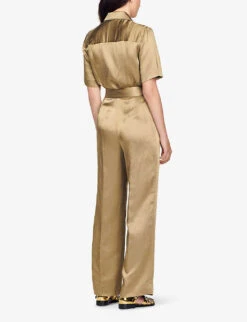 Sandro Sisteron Collard Short-sleeve Woven Jumpsuit 8 Sandro Sisteron Collard Short-sleeve Woven Jumpsuit -Whistles Clothing Shop R04111262 VERTS ALT03
