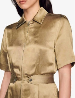 Sandro Sisteron Collard Short-sleeve Woven Jumpsuit 9 Sandro Sisteron Collard Short-sleeve Woven Jumpsuit -Whistles Clothing Shop R04111262 VERTS ALT04