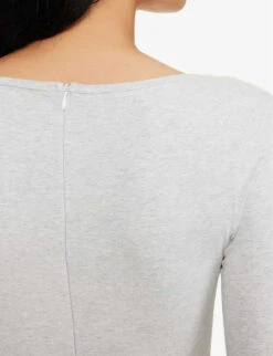 Square-neck Long-sleeved Stretch-cotton Unitard -Whistles Clothing Shop R04111529 LIGHTGREYMELANGE ALT04