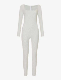Square-neck Long-sleeved Stretch-cotton Unitard