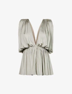 Venus Draped Flared-hem Regular-fit Stretch-woven Top