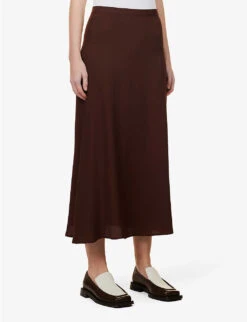 Bea Flared-hem Woven Midi Skirt -Whistles Clothing Shop R04115885 CAFE ALT02
