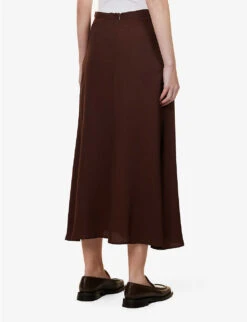 Bea Flared-hem Woven Midi Skirt -Whistles Clothing Shop R04115885 CAFE ALT03