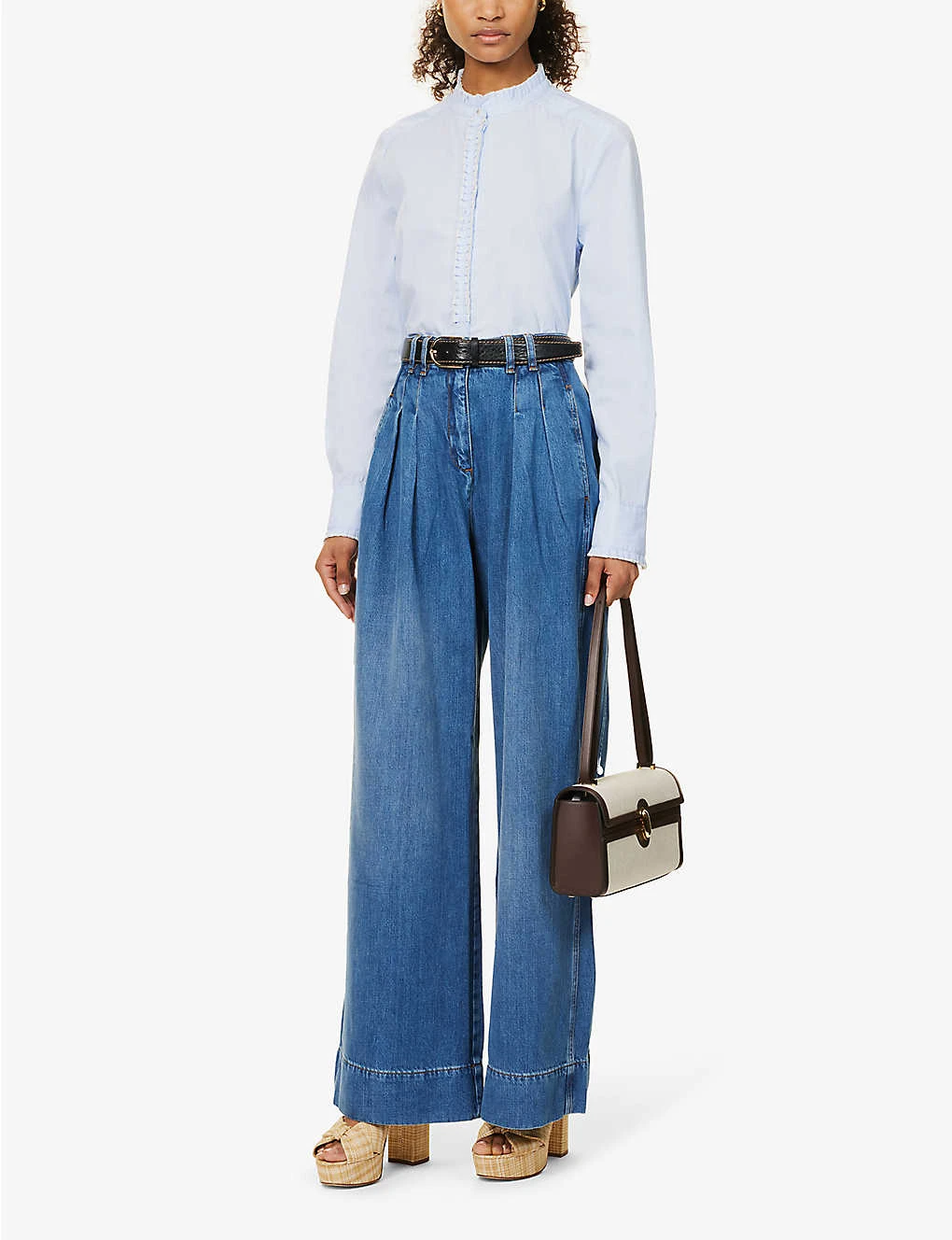 ME AND EM Pinstripe Pleated-trim Stretch-cotton Blend Shirt 2 ME AND EM Pinstripe Pleated-trim Stretch-cotton Blend Shirt - Image 2