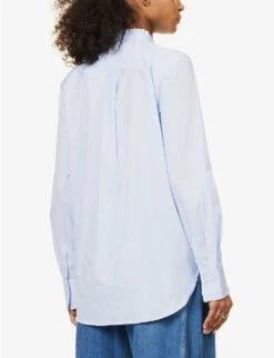 ME AND EM Pinstripe Pleated-trim Stretch-cotton Blend Shirt 8 ME AND EM Pinstripe Pleated-trim Stretch-cotton Blend Shirt -Whistles Clothing Shop R04117216 BLUEWHITE ALT03