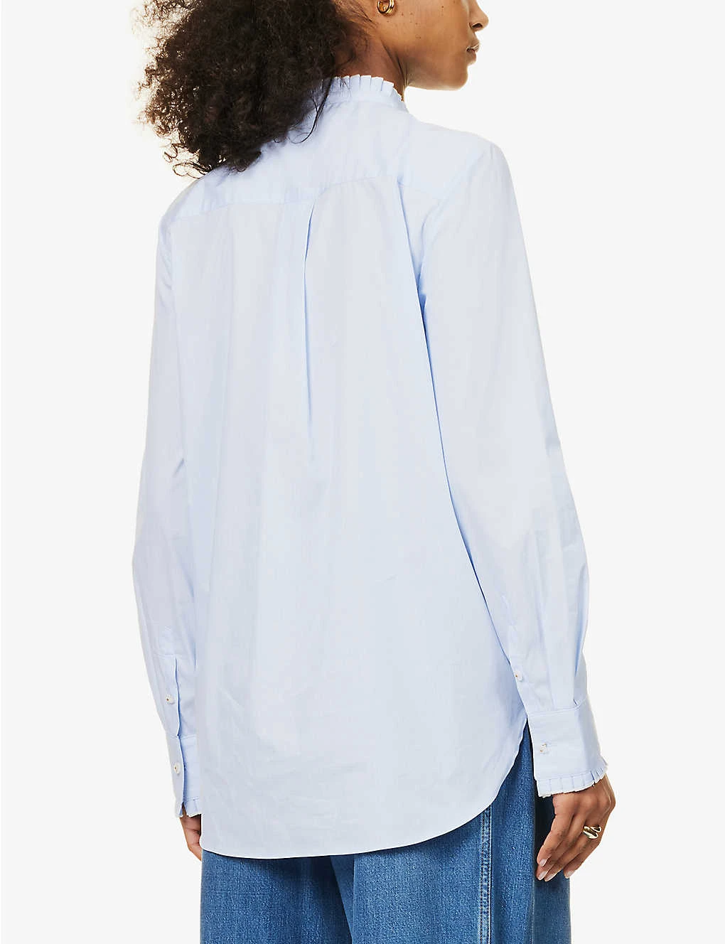 ME AND EM Pinstripe Pleated-trim Stretch-cotton Blend Shirt 4 ME AND EM Pinstripe Pleated-trim Stretch-cotton Blend Shirt - Image 4