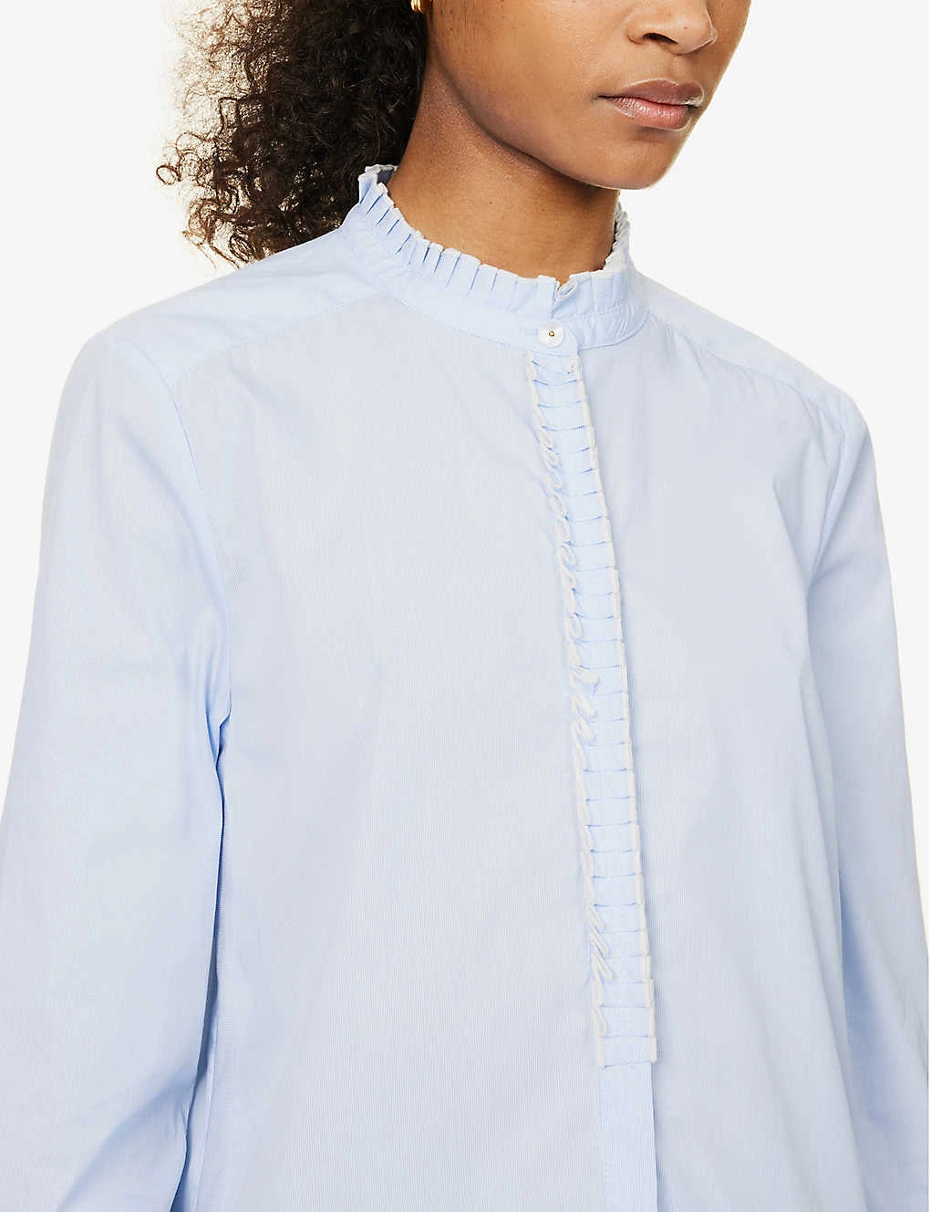 ME AND EM Pinstripe Pleated-trim Stretch-cotton Blend Shirt 5 ME AND EM Pinstripe Pleated-trim Stretch-cotton Blend Shirt - Image 5