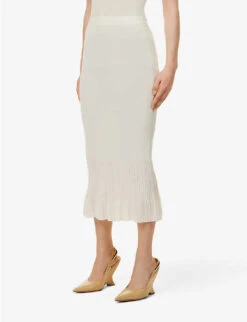 Bottega Veneta Slim-fit Flared-hem Cotton-blend Knitted Midi Skirt -Whistles Clothing Shop R04121136 CHALK ALT02