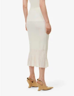 Bottega Veneta Slim-fit Flared-hem Cotton-blend Knitted Midi Skirt -Whistles Clothing Shop R04121136 CHALK ALT03