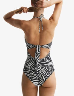 Reiss Gia Zebra-print Halterneck Swimsuit -Whistles Clothing Shop R04122274 BLACKWHITE ALT03