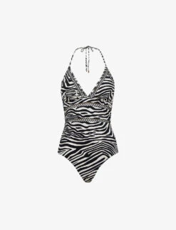 Reiss Gia Zebra-print Halterneck Swimsuit