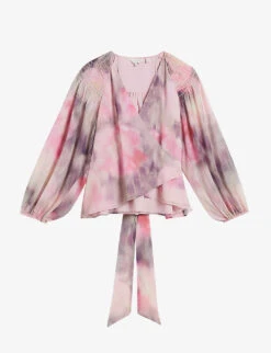 Ted Baker Emiliah Floral-print Wrap Recycled-polyester Blouse