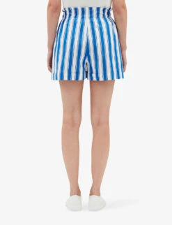 CLAUDIE PIERLOT Striped High-rise Cotton Shorts 8 CLAUDIE PIERLOT Striped High-rise Cotton Shorts -Whistles Clothing Shop R04122992 DIVERS ALT03