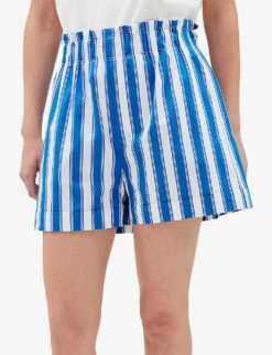 CLAUDIE PIERLOT Striped High-rise Cotton Shorts 9 CLAUDIE PIERLOT Striped High-rise Cotton Shorts -Whistles Clothing Shop R04122992 DIVERS ALT04
