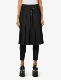 Pleated Flared-hem Woven Midi Skirt -Whistles Clothing Shop R04123227 BLACK ALT02