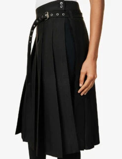 Pleated Flared-hem Woven Midi Skirt -Whistles Clothing Shop R04123227 BLACK ALT04