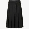 Pleated Flared-hem Woven Midi Skirt