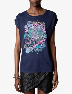 Zadig & Voltaire Adele Graphic-print Sleeveless Organic-cotton T-shirt -Whistles Clothing Shop R04125253 ENCRE ALT02