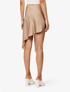 STELLA MCCARTNEY Asymmetric-hem Mid-rise Satin Mini Skirt -Whistles Clothing Shop R04125567 TAUPE ALT03