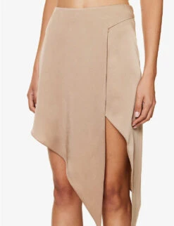 STELLA MCCARTNEY Asymmetric-hem Mid-rise Satin Mini Skirt -Whistles Clothing Shop R04125567 TAUPE ALT04