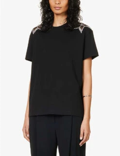 STELLA MCCARTNEY Star-embellished Relaxed-fit Cotton-jersey T-shirt -Whistles Clothing Shop R04125588 BLACK ALT02