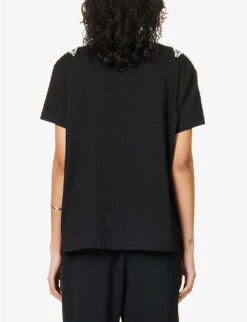 STELLA MCCARTNEY Star-embellished Relaxed-fit Cotton-jersey T-shirt -Whistles Clothing Shop R04125588 BLACK ALT03