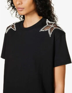 STELLA MCCARTNEY Star-embellished Relaxed-fit Cotton-jersey T-shirt -Whistles Clothing Shop R04125588 BLACK ALT04