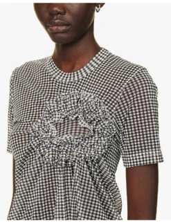 Check-patterned Ruched-appliqué Regular-fit Woven Top 9 Check-patterned Ruched-appliqué Regular-fit Woven Top -Whistles Clothing Shop R04127327 BLACKXWHITE ALT04