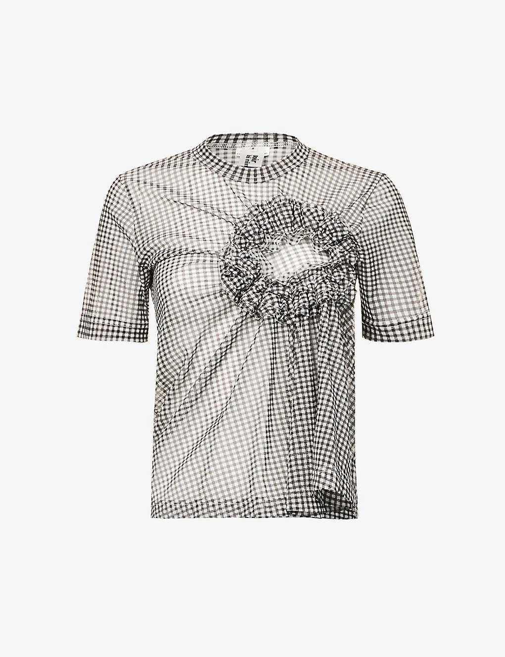 Check-patterned Ruched-appliqué Regular-fit Woven Top 1 Check-patterned Ruched-appliqué Regular-fit Woven Top