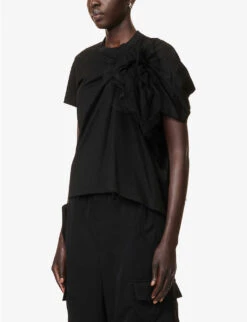 Tulle-appliqué Regular-fit Cotton-jersey T-shirt 7 Tulle-appliqué Regular-fit Cotton-jersey T-shirt -Whistles Clothing Shop R04127329 BLACK ALT02