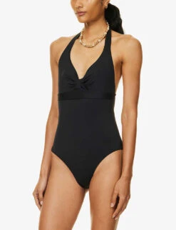 Max Mara Chiara Halterneck Bow-embellished Swimsuit -Whistles Clothing Shop R04127759 BLACK ALT02