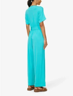Max Mara Eolo V-neck Stretch-woven Jumpsuit -Whistles Clothing Shop R04127783 SKYBLUE ALT03