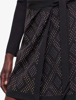 THE KOOPLES Rhinestone-motif Wrap-front Woven Mini Skirt -Whistles Clothing Shop R04127935 BLA01 ALT02