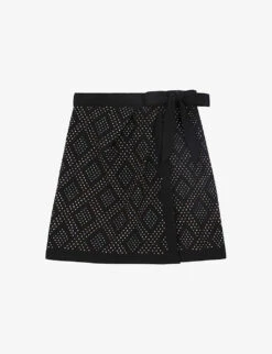 THE KOOPLES Rhinestone-motif Wrap-front Woven Mini Skirt