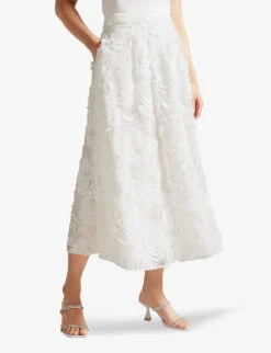 Ted Baker Rose-print Pleated Woven Midi Skirt -Whistles Clothing Shop R04128538 WHITE ALT02