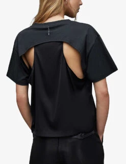 AllSaints Cygni Cut-out Organic-cotton T-shirt -Whistles Clothing Shop R04131319 WASHEDBLACK ALT03
