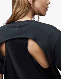 AllSaints Cygni Cut-out Organic-cotton T-shirt -Whistles Clothing Shop R04131319 WASHEDBLACK ALT04