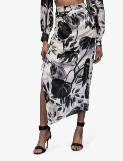 AllSaints Carla Jackie Printed Silk-blend Midi Skirt -Whistles Clothing Shop R04131501 ECRUWHITE ALT02