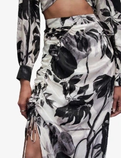 AllSaints Carla Jackie Printed Silk-blend Midi Skirt -Whistles Clothing Shop R04131501 ECRUWHITE ALT04
