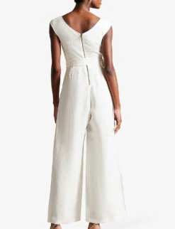 Ted Baker Tabbiaa Knitted-bodice Wide-leg Woven Jumpsuit 5 Ted Baker Tabbiaa Knitted-bodice Wide-leg Woven Jumpsuit -Whistles Clothing Shop R04131832 WHITE ALT02