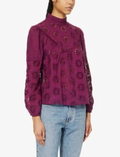 Ikks Flower-embroidered Cotton Blouse -Whistles Clothing Shop R04133244 RASPBERRY ALT02