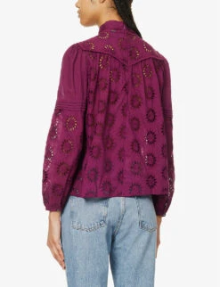 Ikks Flower-embroidered Cotton Blouse -Whistles Clothing Shop R04133244 RASPBERRY ALT03