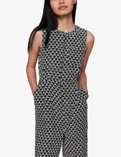 Whistles Checkerboard-pattern Ankle-length Woven Jumpsuit 7 Whistles Checkerboard-pattern Ankle-length Woven Jumpsuit -Whistles Clothing Shop R04135051 BLACK ALT02