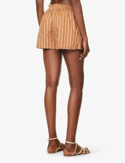 Faithfull The Brand Elva Striped High-rise Cotton-poplin Shorts -Whistles Clothing Shop R04135575 ADIASTRIPEPRTHAZELNUT ALT03