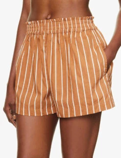 Faithfull The Brand Elva Striped High-rise Cotton-poplin Shorts -Whistles Clothing Shop R04135575 ADIASTRIPEPRTHAZELNUT ALT04