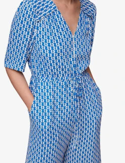 Whistles Oversized-collar Relaxed Woven Jumpsuit 9 Whistles Oversized-collar Relaxed Woven Jumpsuit -Whistles Clothing Shop R04136164 MULTICOLOURED ALT04