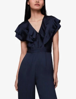 Whistles Adeline Ruffle Recycled Polyester Jumpsuit 7 Whistles Adeline Ruffle Recycled Polyester Jumpsuit -Whistles Clothing Shop R04137013 NAVY ALT02